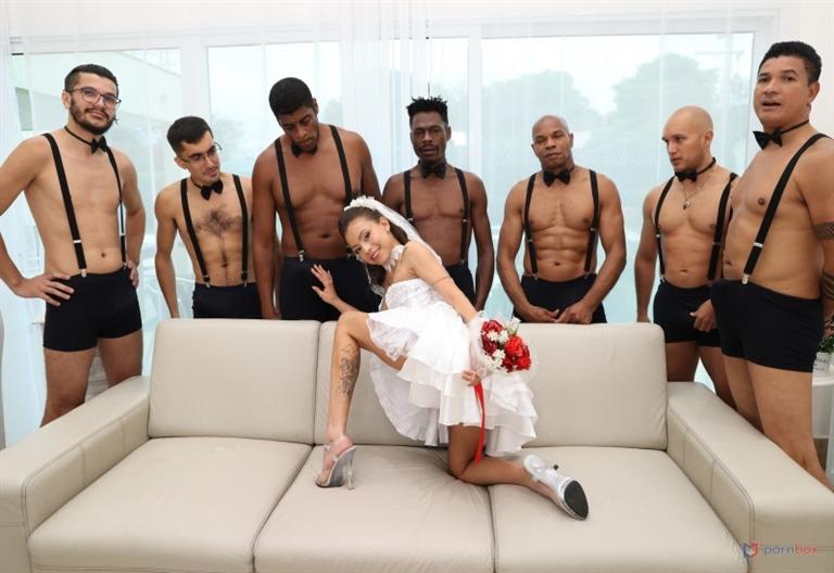 Polly Petrova -celebrates her bachelorette party getting fucked by seven big cocks doing double anal and DP