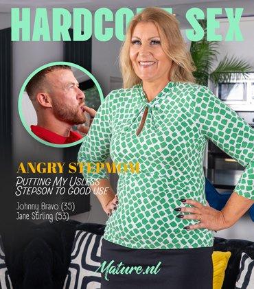Jane Stirling, Fit Jane - British Stepmom Jane Stirling Fucks Her Stepson Back On Track, Johnny licks her shaved blonde MILF pussy before fucking her standing FullHD 1080p